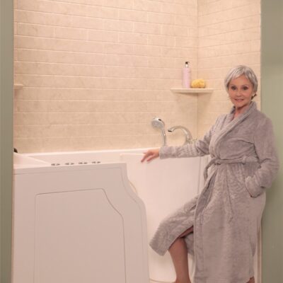 Woman preparing to enter accessible walk-in tub