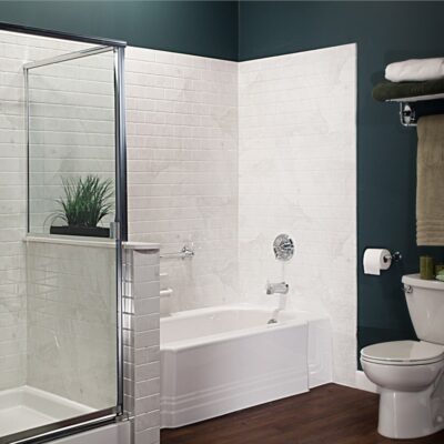 Shower and tub side-by-side combo with shared wall