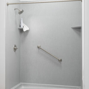 Basket weave shower wall with accessibility bar
