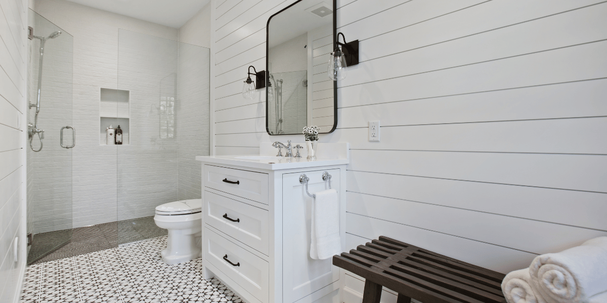 Curbless Shower Bowling Green KY - white curbless shower with brown bench