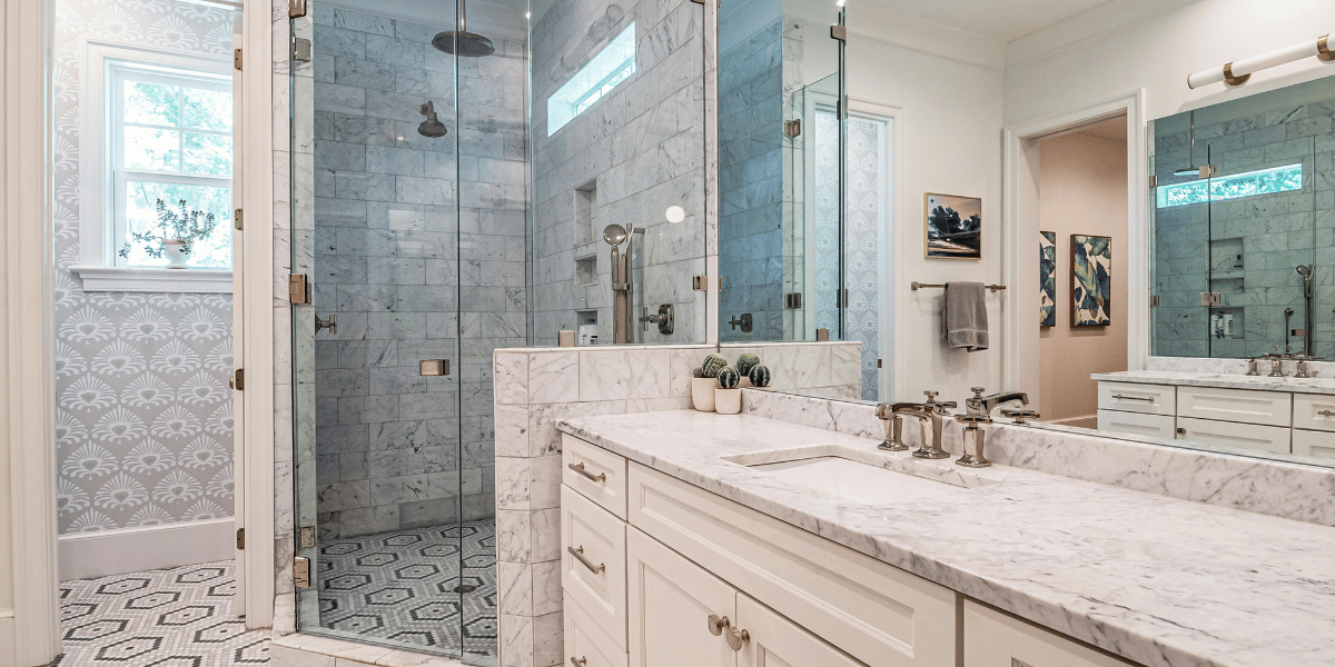 senior bathroom remodel bowling green ky - a bathroom with an easy step-in shower