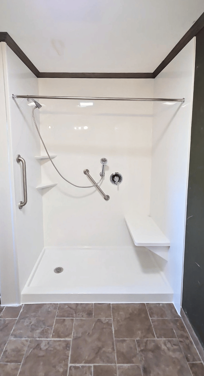 Walk-in Shower Oakland KY - white low-step walk-in shower with seat and grab bars