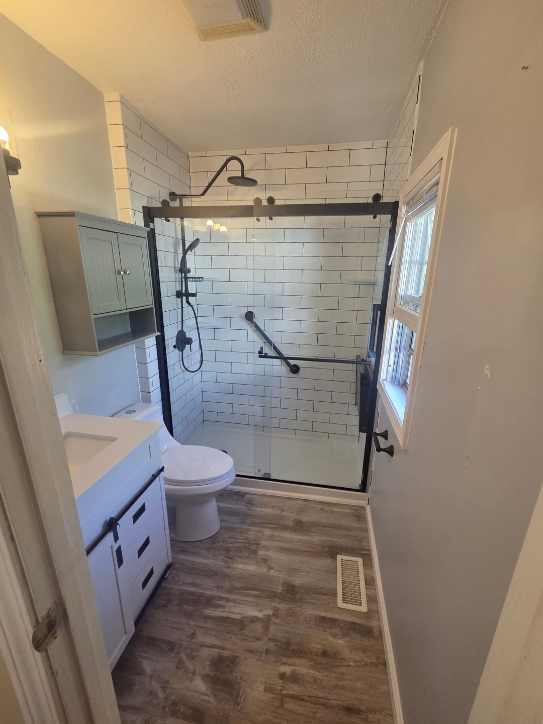 walk-in shower Glasgow KY - white tile shower