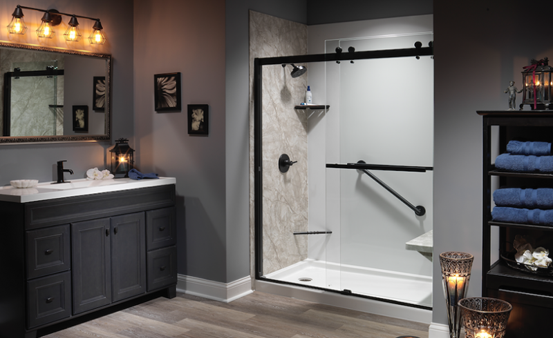 Recessed dark aesthetic shower