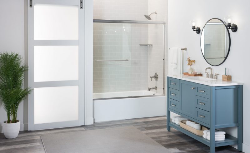 Modern bathroom with London Fog Subway wall